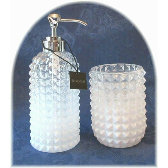 2 Pc Envogue White Clear Glass Farmhouse Soap Pump - Picture 4 of 4